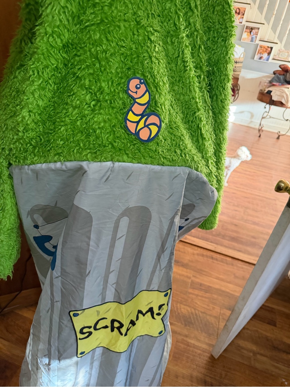 Sesame Street Green Plush Costume with Yellow & Pink Worm Patch